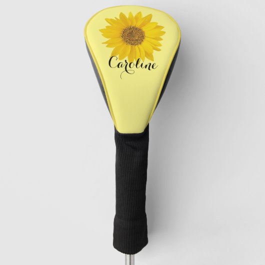 Gele Zonnebloem met Naam Lichtgeel Golfheadcover (Voorkant)