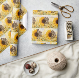 Gele Zonnebloem met Opbeurende Spreuk Cadeaupapier