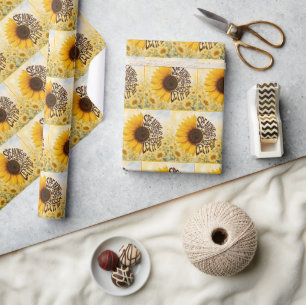 Gele Zonnebloem met Opbeurende Spreuk Cadeaupapier