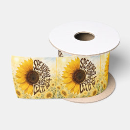 Gele Zonnebloem met Opbeurende Spreuk Satijnen Lint
