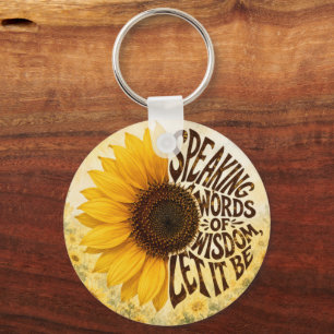 Gele Zonnebloem met Opbeurende Spreuk Sleutelhanger