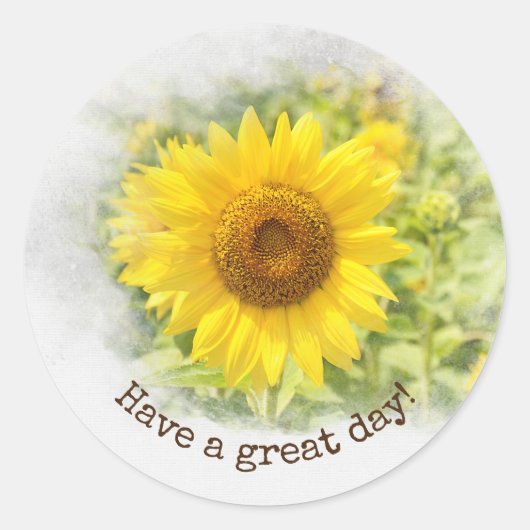 Gele Zonnebloem met Quote Ronde Sticker (Voorkant)