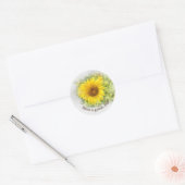 Gele Zonnebloem met Quote Ronde Sticker (Envelop)