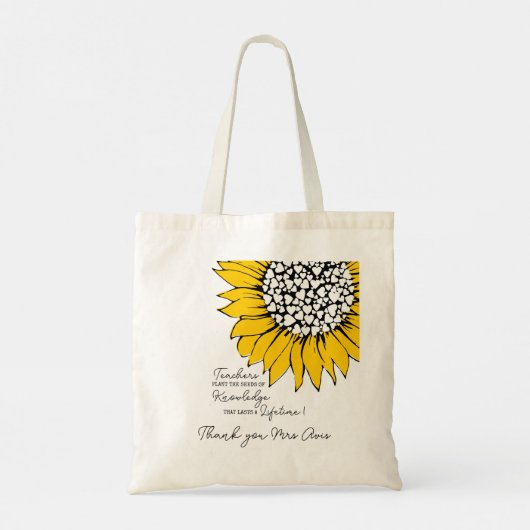 Gele zonnebloem met recensie voor leraren tote bag (Achterkant)