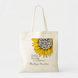 Gele zonnebloem met recensie voor leraren tote bag