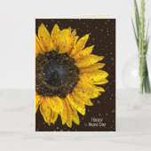 gele zonnebloem met regendruppels voor naamdag kaart (Voorkant)