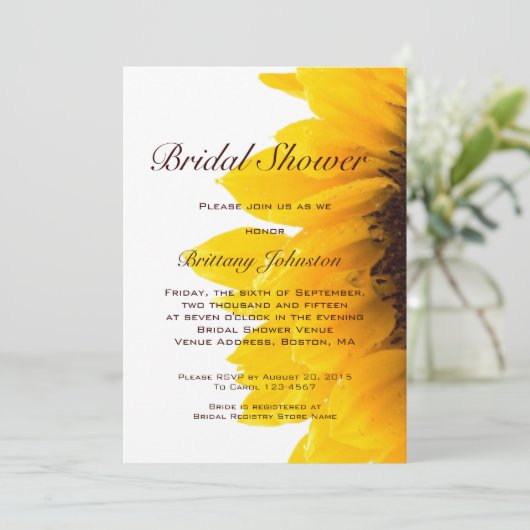 Gele zonnebloem Modern Bridal Shower Invitation Kaart (Staand voorkant)