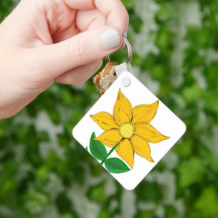 Gele Zonnebloem Monogram Achterkant Sleutelhanger