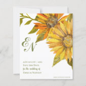 Gele Zonnebloem Monogram Bruiloft Save the Date (Voorkant)