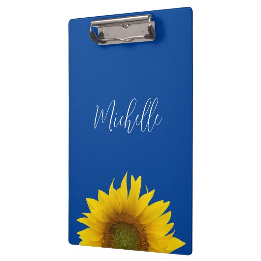 Gele zonnebloem Monogram Elegant Blue Klembord (Links)