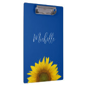 Gele zonnebloem Monogram Elegant Blue Klembord (Rechts)