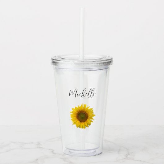 Gele zonnebloem Monogram Elegant Typografie Acryl Drinkbeker (Voorkant)