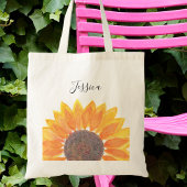 Gele zonnebloem Monogram Naam Gepersonaliseerd Tote Bag
