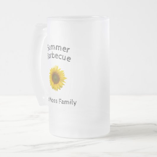 Gele zonnebloem Monogram Summer Barbecue Matglas Bierpul (Voorkant links)