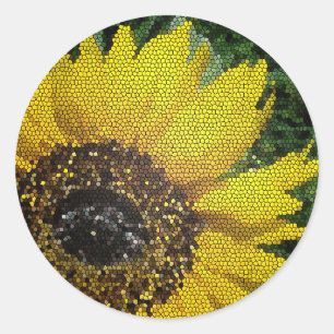 Gele Zonnebloem Mozaïek Close‑Up Bloem Ontwerp Ronde Sticker