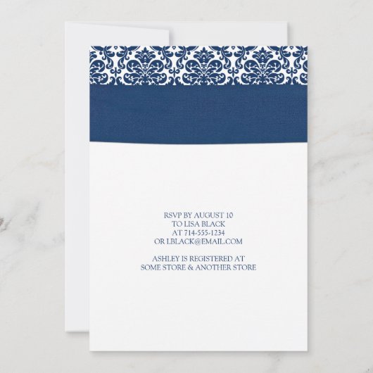 Gele zonnebloem Navy Damask Vrijgezellenfeest Invi Kaart (Achterkant)