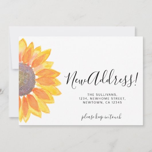 Gele Zonnebloem Nieuw Adres Verhuizen Aankondiging (Voorkant)