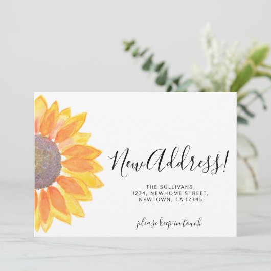 Gele Zonnebloem Nieuw Adres Verhuizen Aankondiging (Staand voorkant)