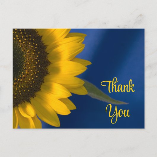 Gele zonnebloem op blauw Dank u Briefkaart (Voorkant)