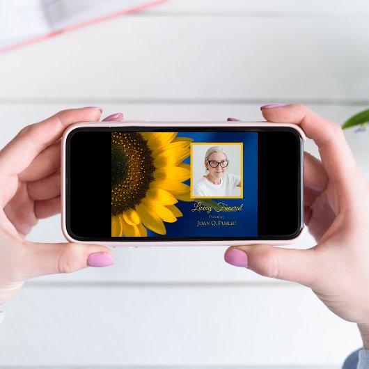 Gele Zonnebloem op Blauw Levende Begrafenisfeest Kaart