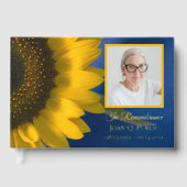 Gele Zonnebloem op Blauw Viering van het Leven Gastenboek (Voorkant)