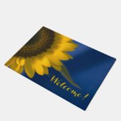 Gele zonnebloem op Blauw Welkom Deurmat (Schuin)