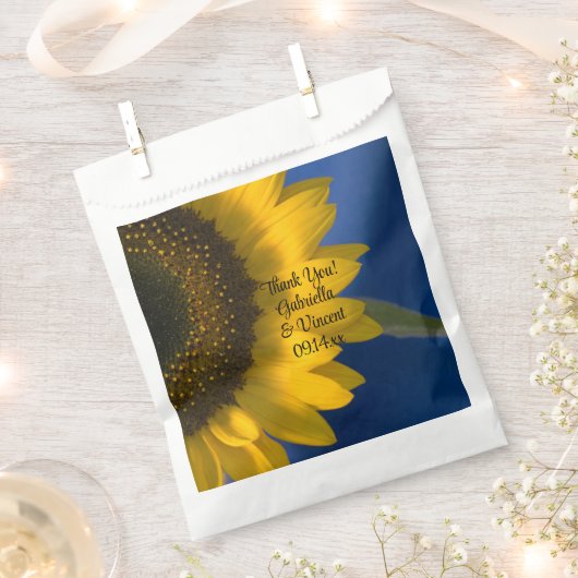 Gele zonnebloem op blauwe bruiloft Hartelijk dank Bedankzakje (Geknipt)