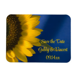 Gele zonnebloem op blauwe bruiloft Save the Date Magneet