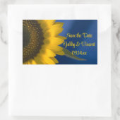 Gele zonnebloem op blauwe bruiloft Save the Date Rechthoekige Sticker (Tas)