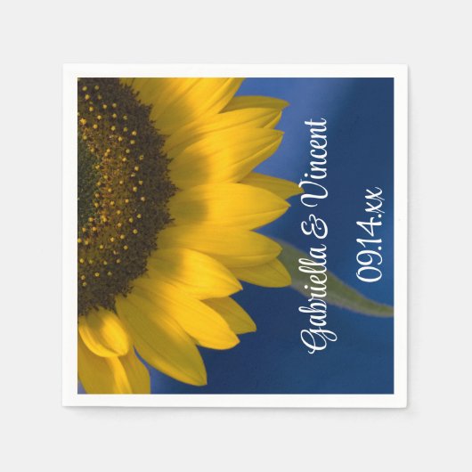 Gele zonnebloem op blauwe bruiloft servetten (Voorkant)