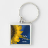 Gele zonnebloem op blauwe bruiloft sleutelhanger (Voorkant)