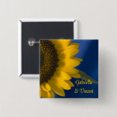 Gele zonnebloem op blauwe bruiloft vierkante button 5,1 cm (Voorkant /achterkant)