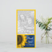 Gele zonnebloem op Blauwe Dank Je Wel Bedankkaart (Staand voorkant)