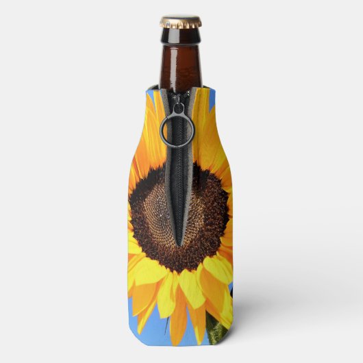 Gele Zonnebloem op Blauwe Hemelfles Koeler (Fles Achterkant)