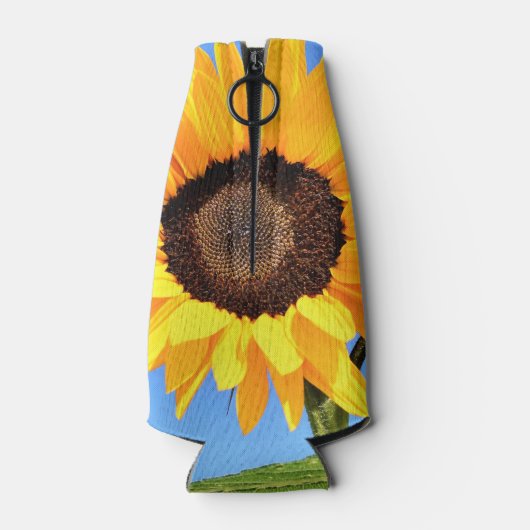 Gele Zonnebloem op Blauwe Hemelfles Koeler (Achterkant)