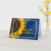 Gele zonnebloem op Blue Blended Family Weddenschap Kaart (Gele Bloem)