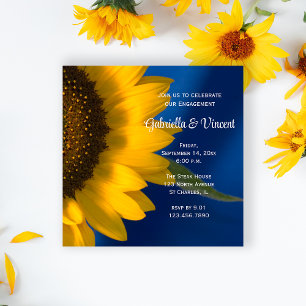 Gele zonnebloem op Blue Engagement Party Kaart
