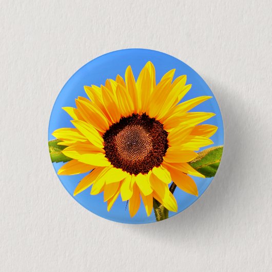 Gele zonnebloem op Blue Sky Button (Voorkant)