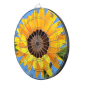 Gele Zonnebloem op Blue Sky Dart Board Dartbord (Voorkant Rechts)