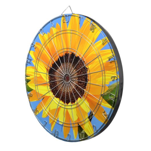 Gele Zonnebloem op Blue Sky Dart Board Dartbord (Voorkant Rechts)