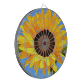 Gele Zonnebloem op Blue Sky Dart Board Dartbord (Voorkant Links)