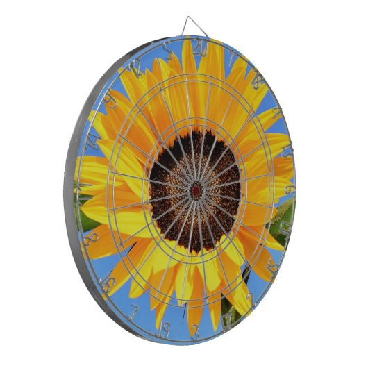 Gele Zonnebloem op Blue Sky Dart Board Dartbord (Voorkant Links)