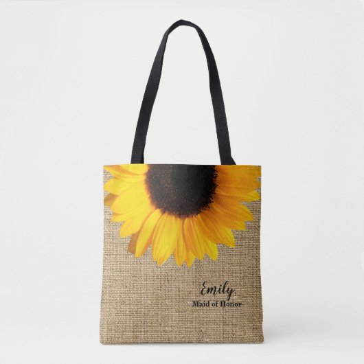 Gele Zonnebloem op Burlap Bruiloft Tote Bag (Voorkant)