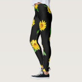 Gele zonnebloem op donkerzwarte achtergrond leggings (Links)