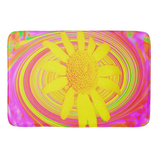 Gele zonnebloem op een Psychedelic Swirl Badmat (Voorkant)