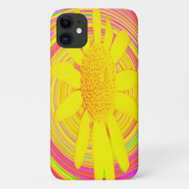 Gele zonnebloem op een Psychedelic Swirl Case-Mate iPhone Case