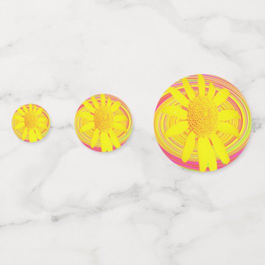 Gele zonnebloem op een Psychedelic Swirl Confetti (Achterkanten)