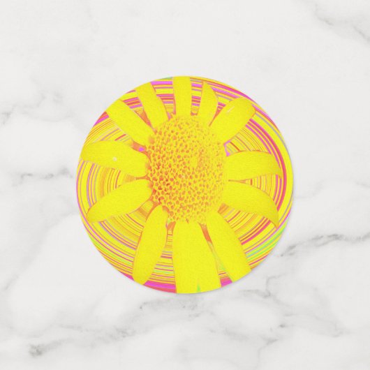 Gele zonnebloem op een Psychedelic Swirl Confetti (Kleine voorkant)