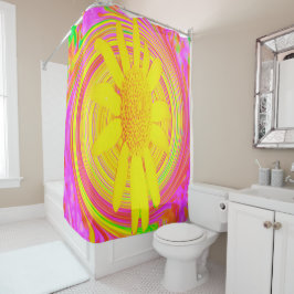 Gele zonnebloem op een Psychedelic Swirl Douchegordijn