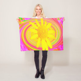 Gele zonnebloem op een Psychedelic Swirl Fleece Deken